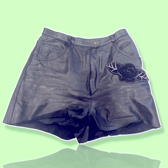 RARE Iceberg vintage leather shorts sz S/M flower appliqué embroidery Streetwear